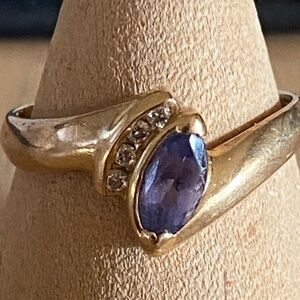 14K Yellow Gold Solitaire Tanzanite Diamond Ring